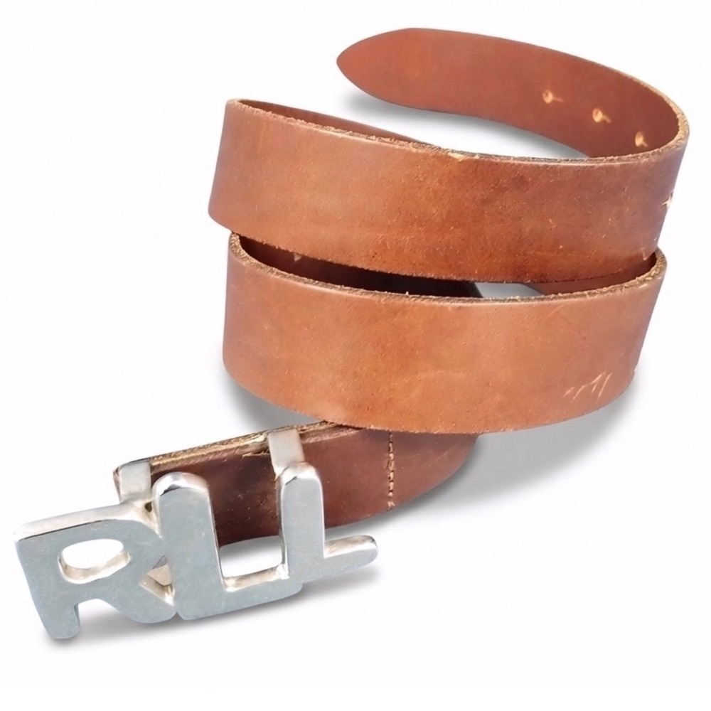 Unique Find! Lauren Ralph Lauren Vtg Brown Leather RLL Monogram Buckle Belt